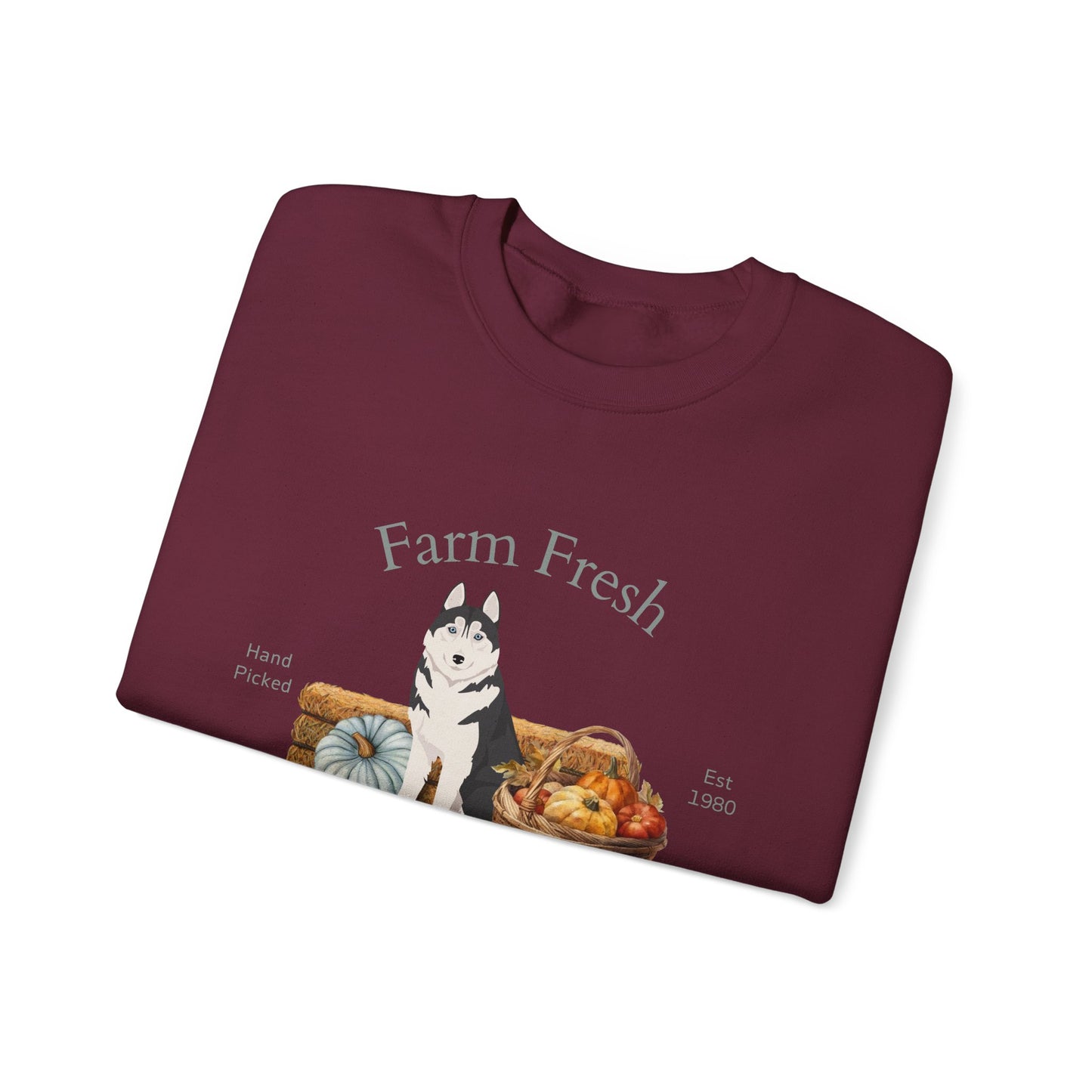 Siberian Husky Dog Fall Farm Fresh Unisex Heavy Blend Crewneck Sweatshirt