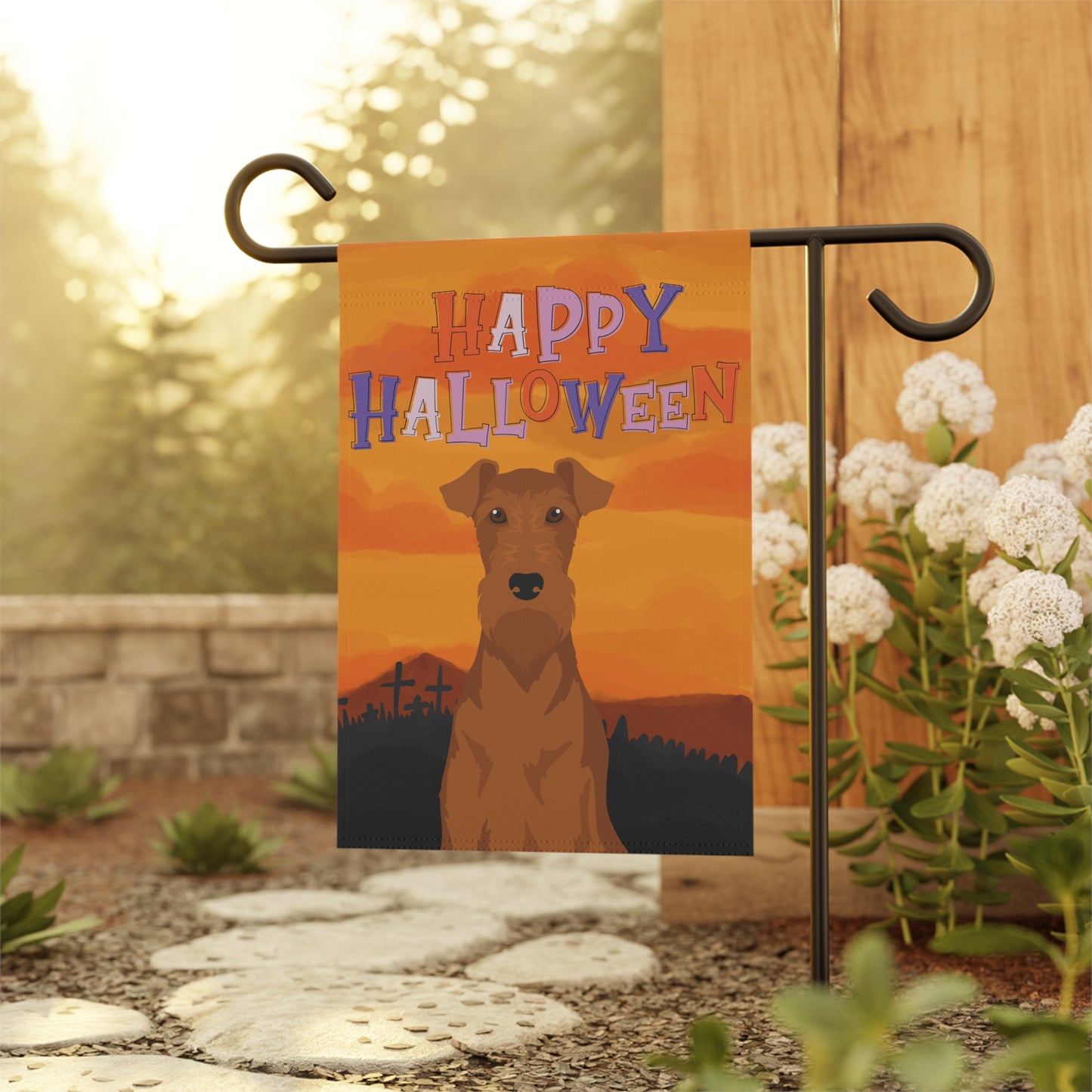 Irish Terrier Dog Halloween Garden Flag