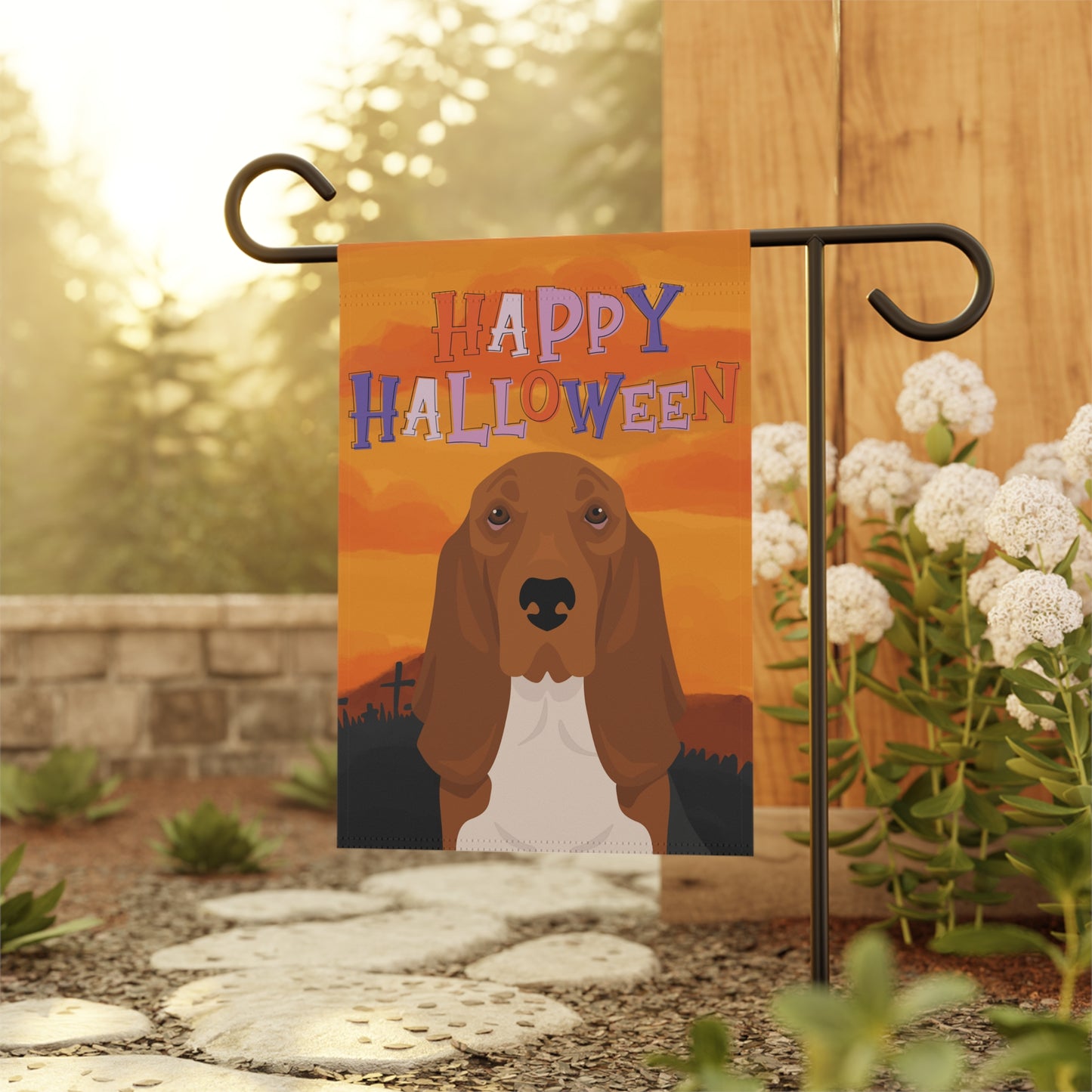 Basset Hound Dog Halloween Garden Flag