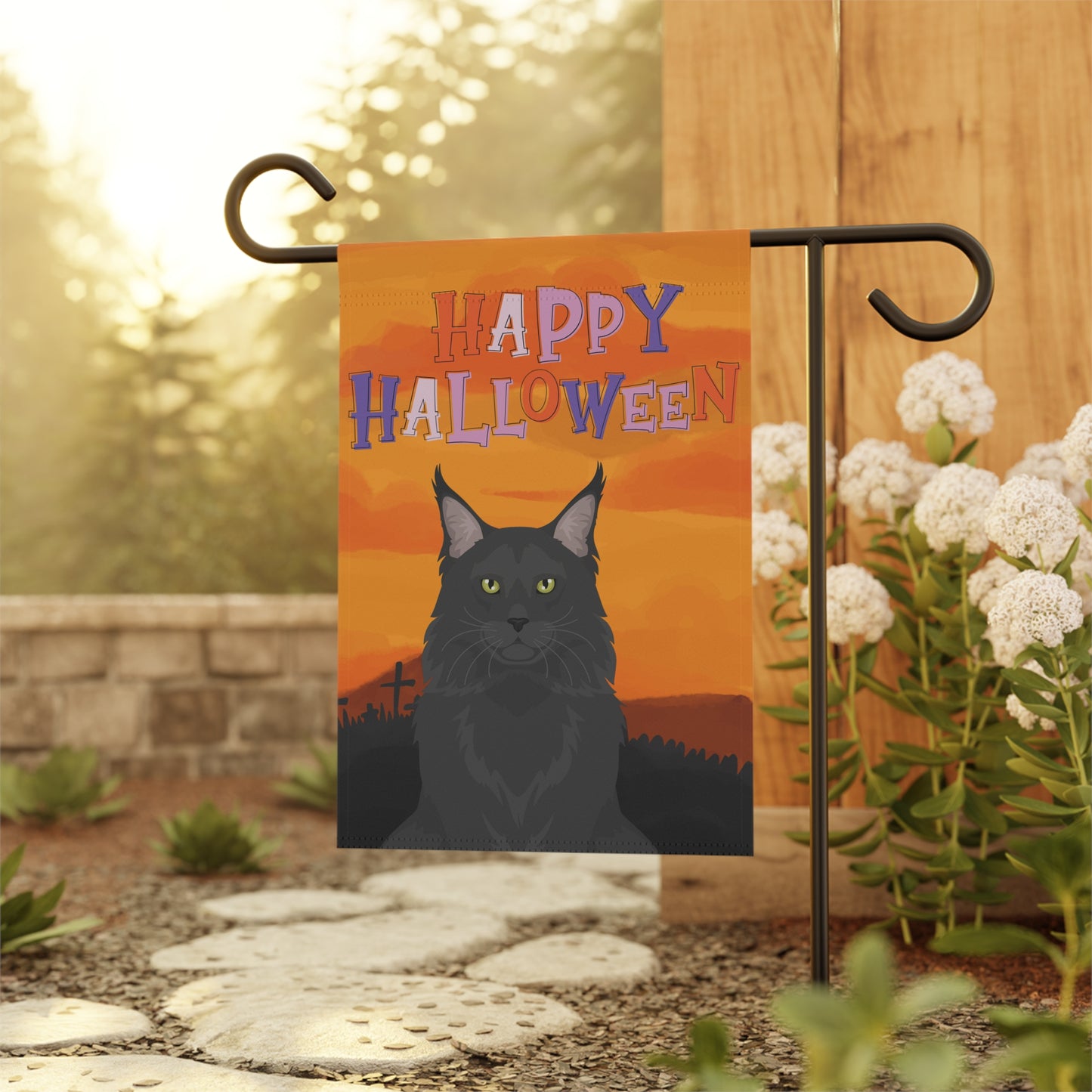 Mainecoon Cat Halloween Garden Flag