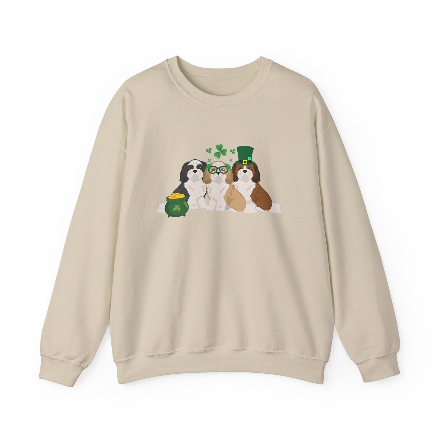 Shih Tzu Dog St Patricks Day Unisex Heavy Blend Crewneck Sweatshirt, St Pattys day, Cute Dog Mom Gift