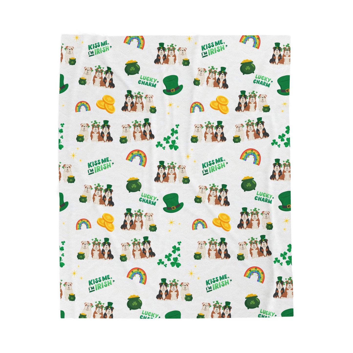 Bulldog Dog St Patrick’s Day Velveteen Plush Blanket