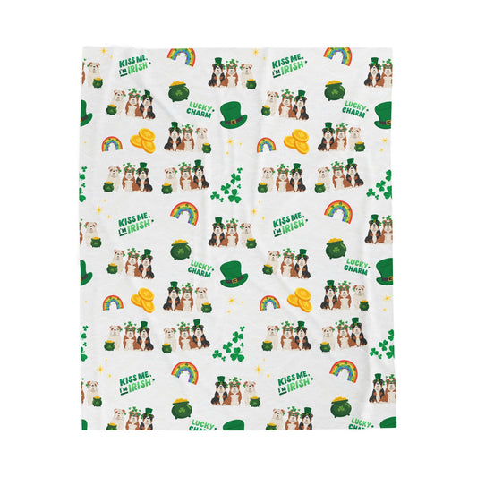 Bulldog Dog St Patrick’s Day Velveteen Plush Blanket