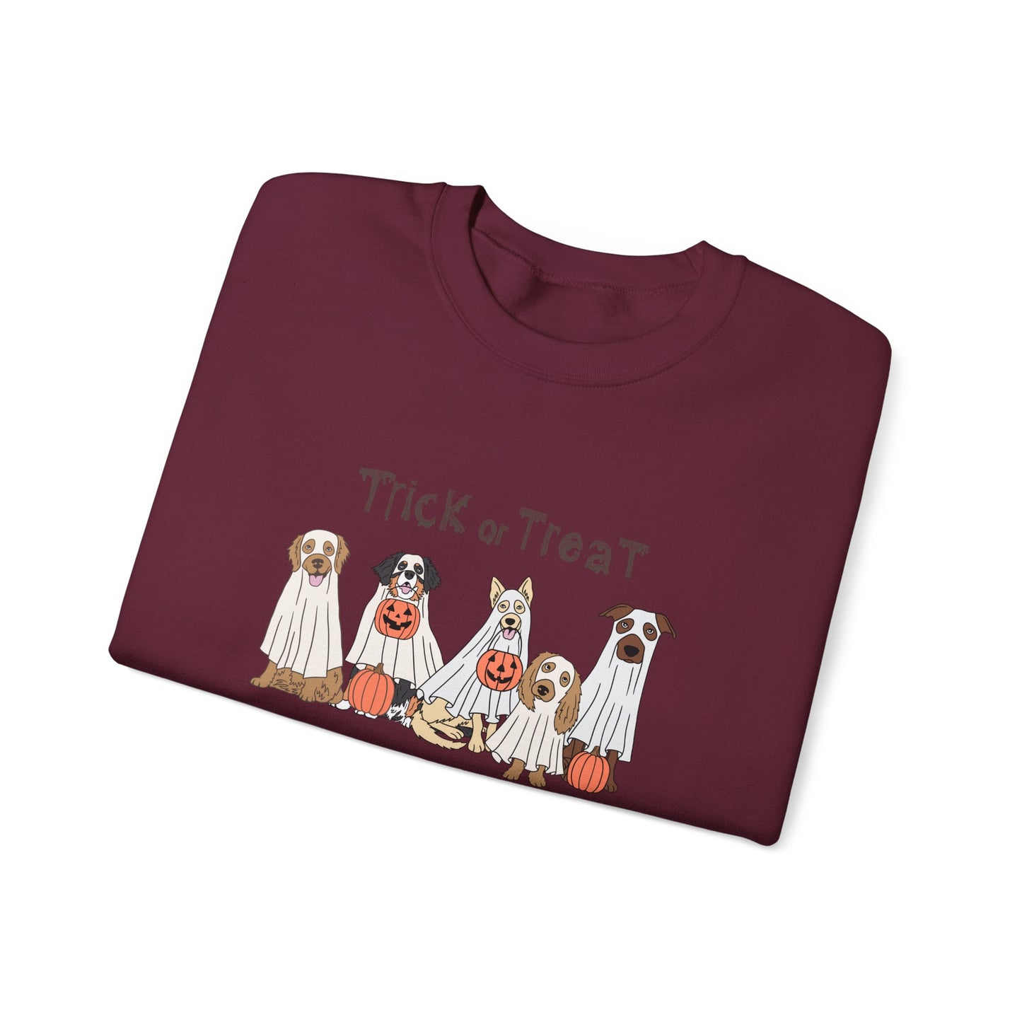 Trick or Treat Dog Ghost Fall Halloween Unisex Heavy Blend Crewneck Sweatshirt