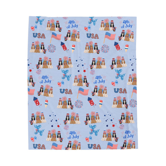 Cocker Spaniel Dog 4th of July Velveteen Plush Blanket. Holiday Blanket. USA