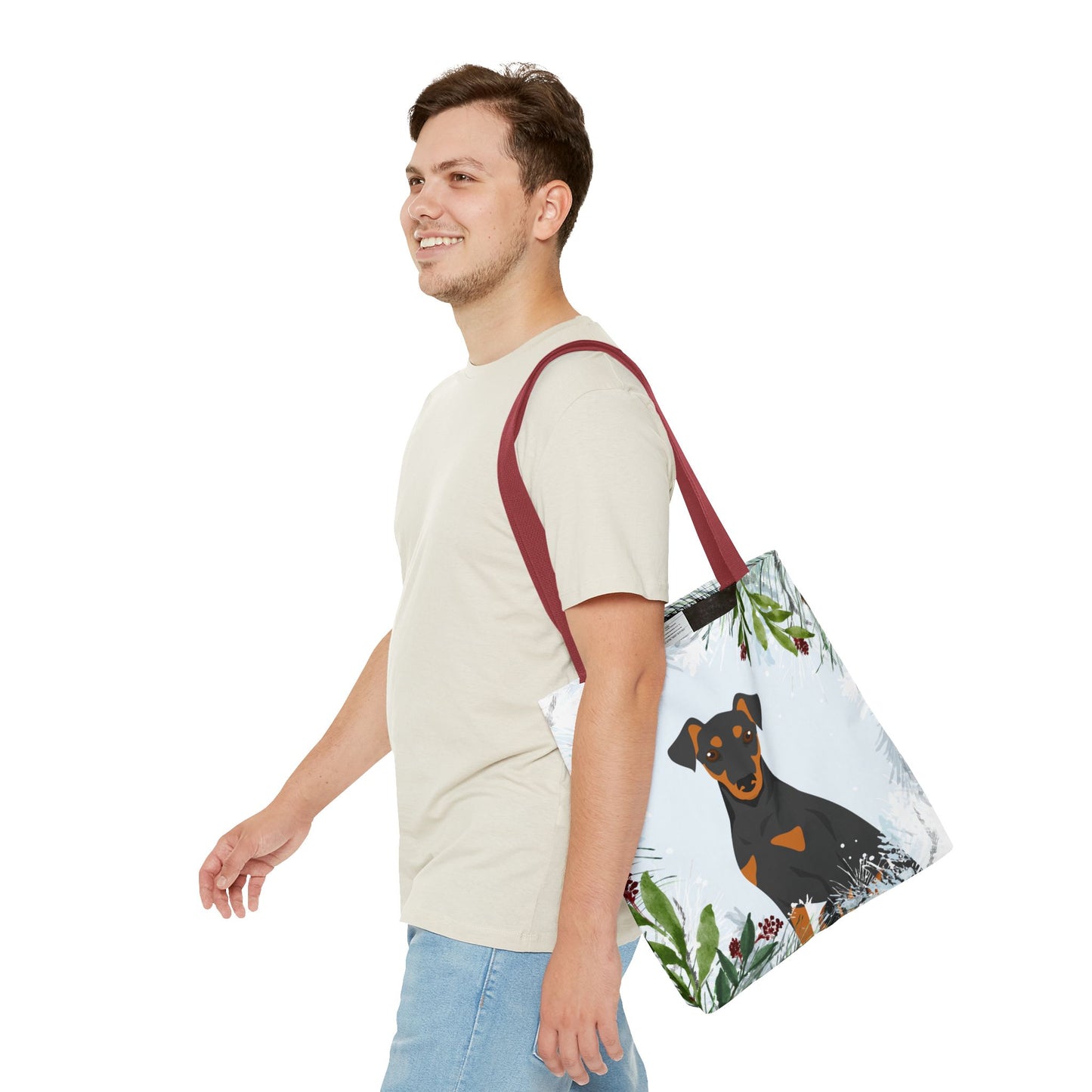 German Pinscher Dog Christmas Holiday Tote Bag 16x16