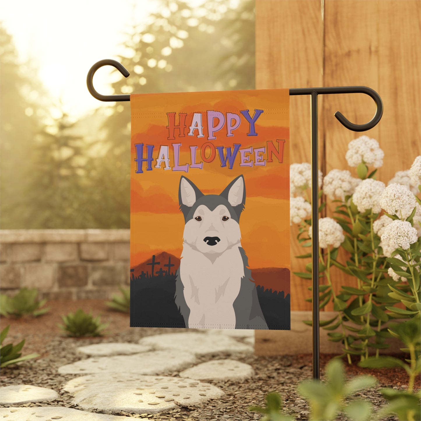 West Siberian Laika Dog Halloween Garden Flag