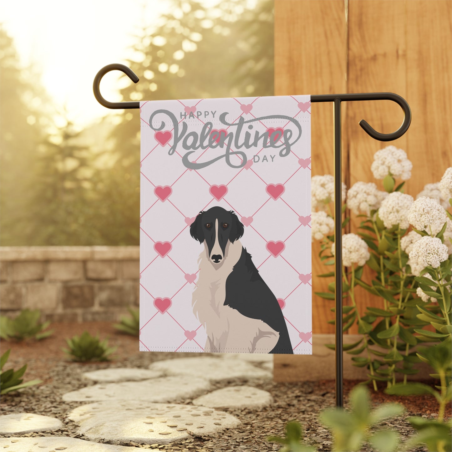 Borzoi Dog Valentines Day Garden Flag