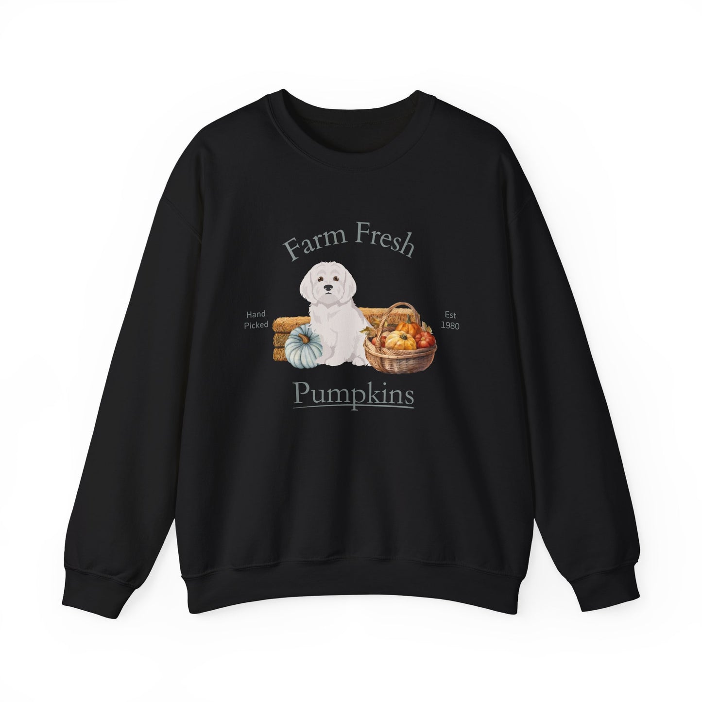 Maltese Dog Fall Farm Fresh Unisex Heavy Blend Crewneck Sweatshirt