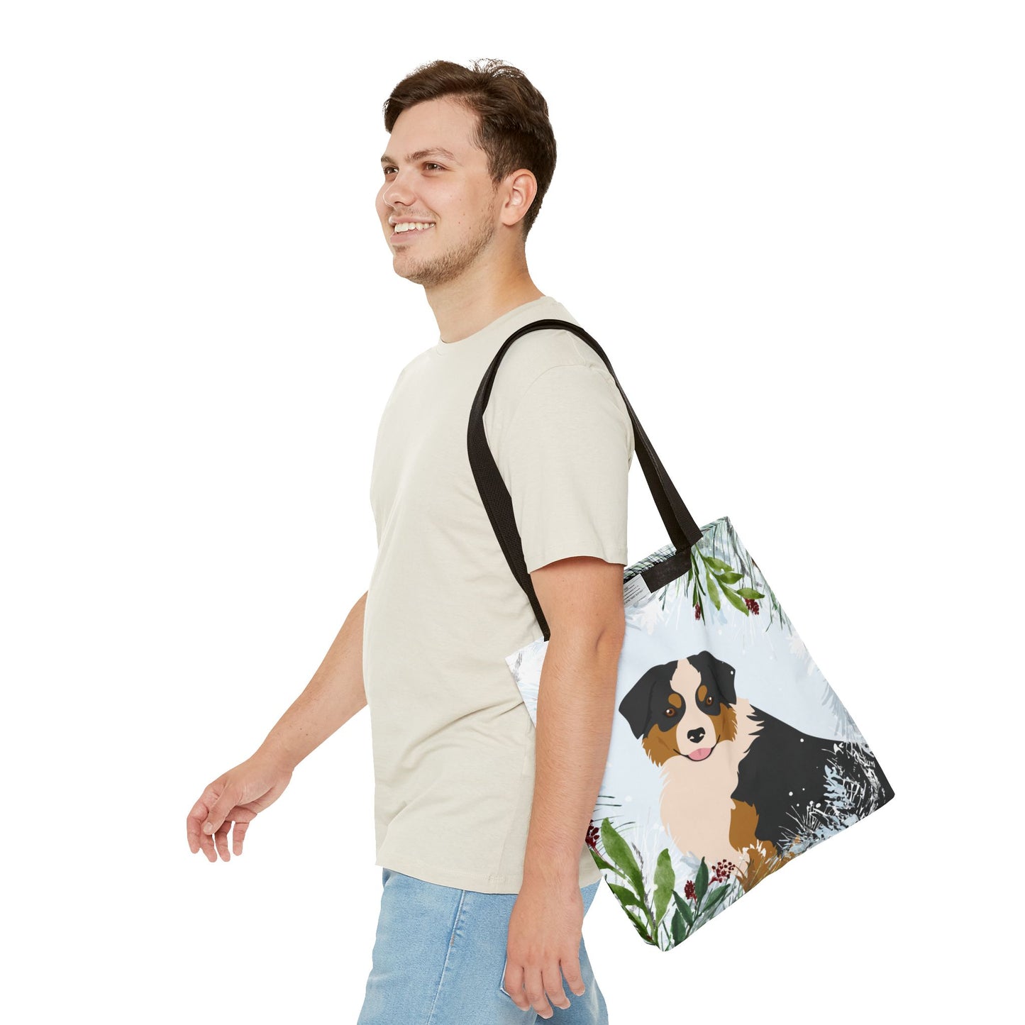 Miniature American Shepherd Dog Christmas Holiday Tote Bag 16x16