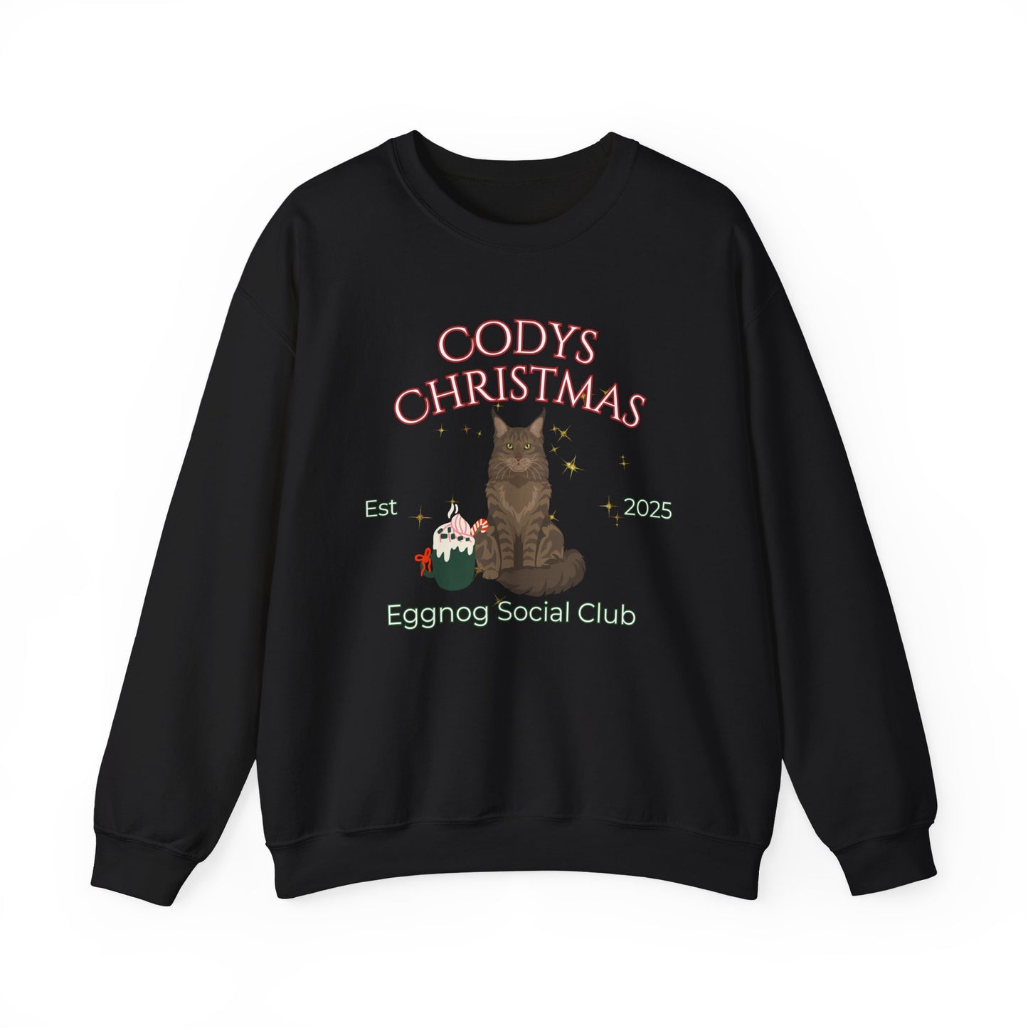 Maine Coon Cat Christmas Social Club Unisex Heavy Blend Crewneck Sweatshirt Custom Name