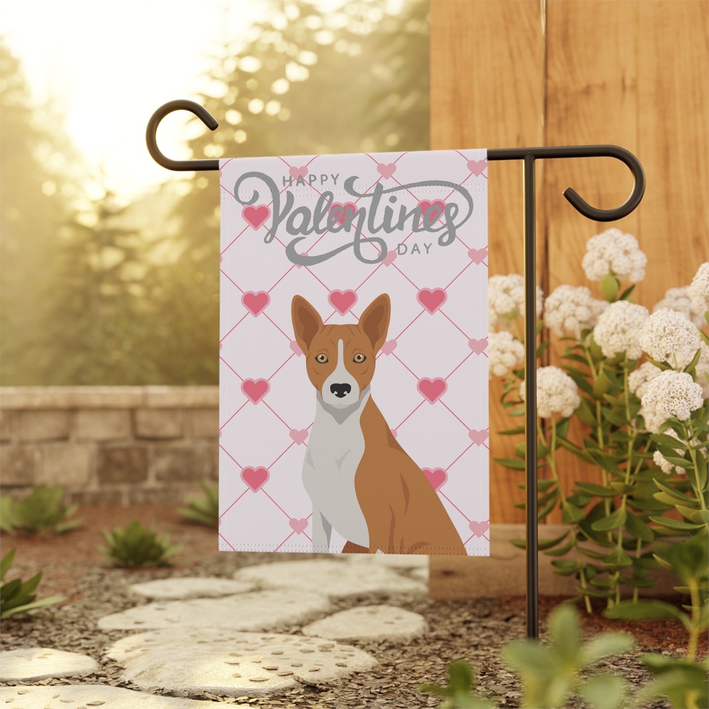 Basenji Dog Valentines Day Garden Flag