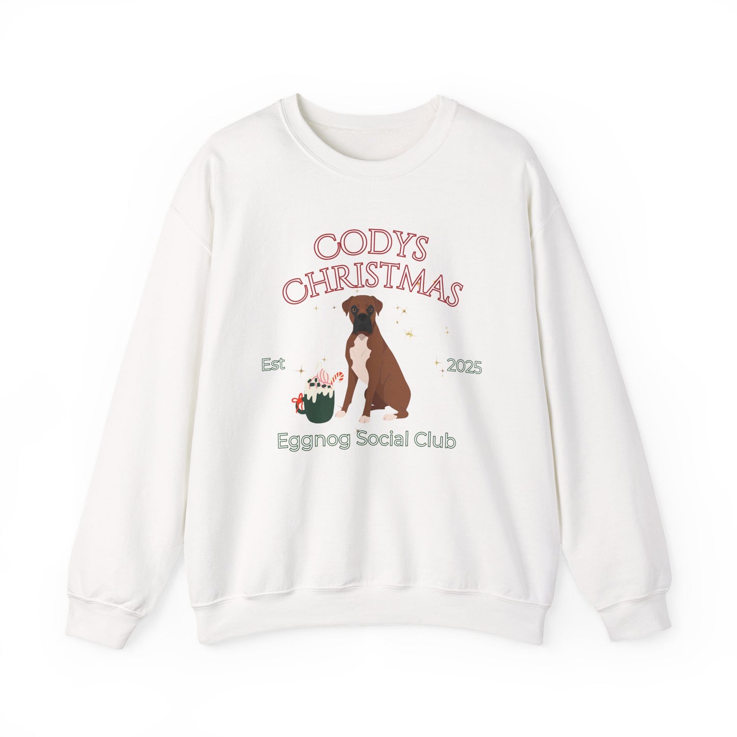 Boxer Dog Christmas Social Club Unisex Heavy Blend Crewneck Sweatshirt Custom Name