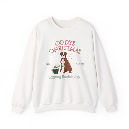 Boxer Dog Christmas Social Club Unisex Heavy Blend Crewneck Sweatshirt Custom Name