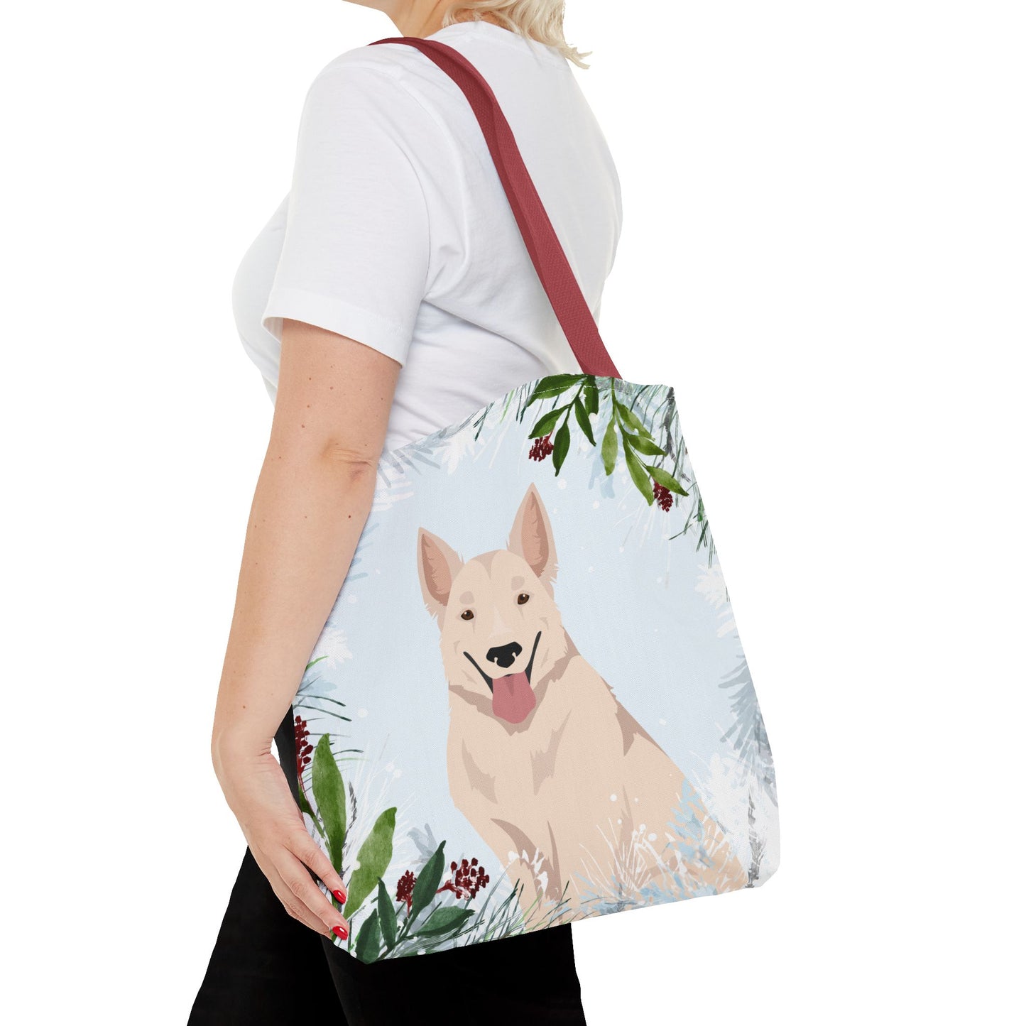 White Swiss Shepherd Dog Christmas Holiday Tote Bag 16x16