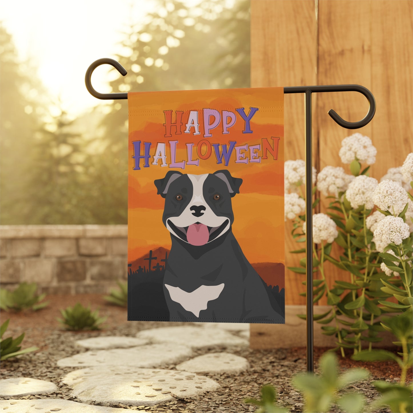Staffordshire Bull Terrier Dog Halloween Garden Flag
