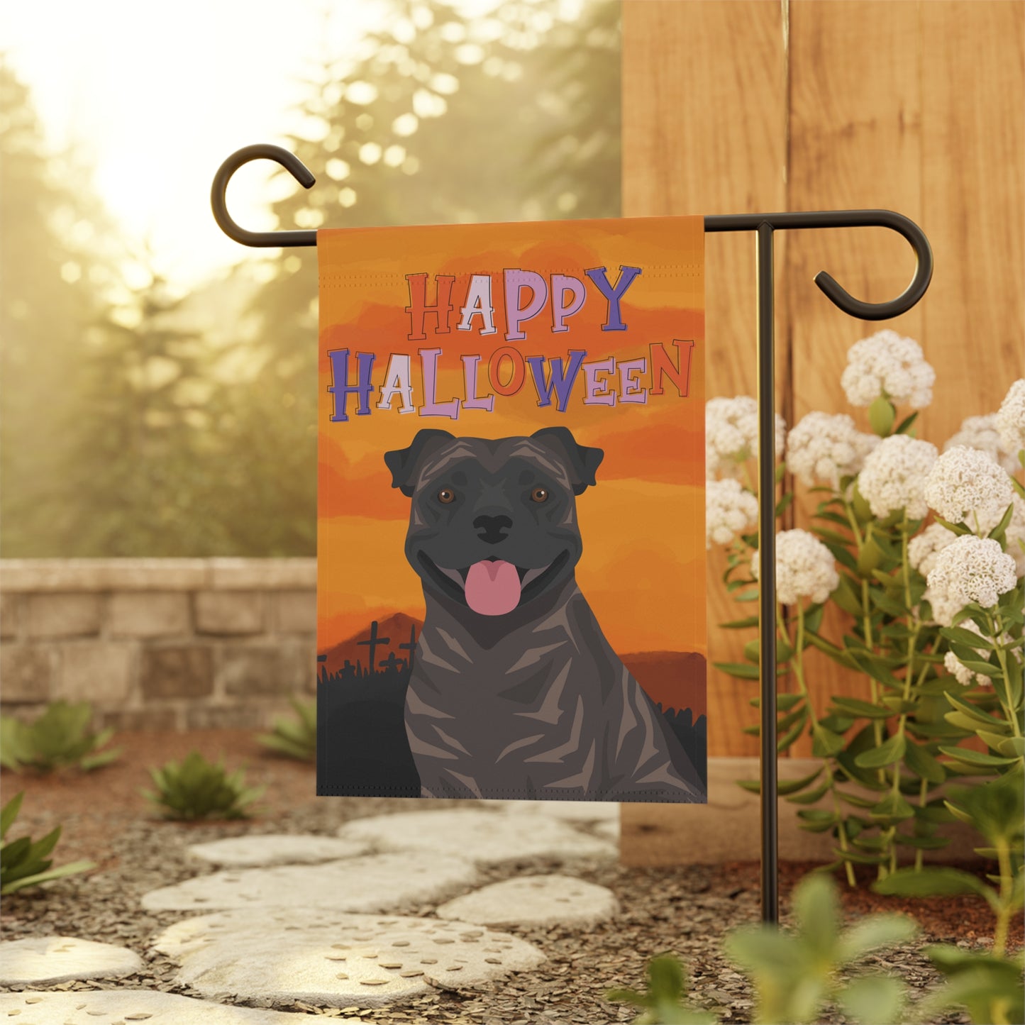 Staffordshire Bull Terrier Dog Halloween Garden Flag