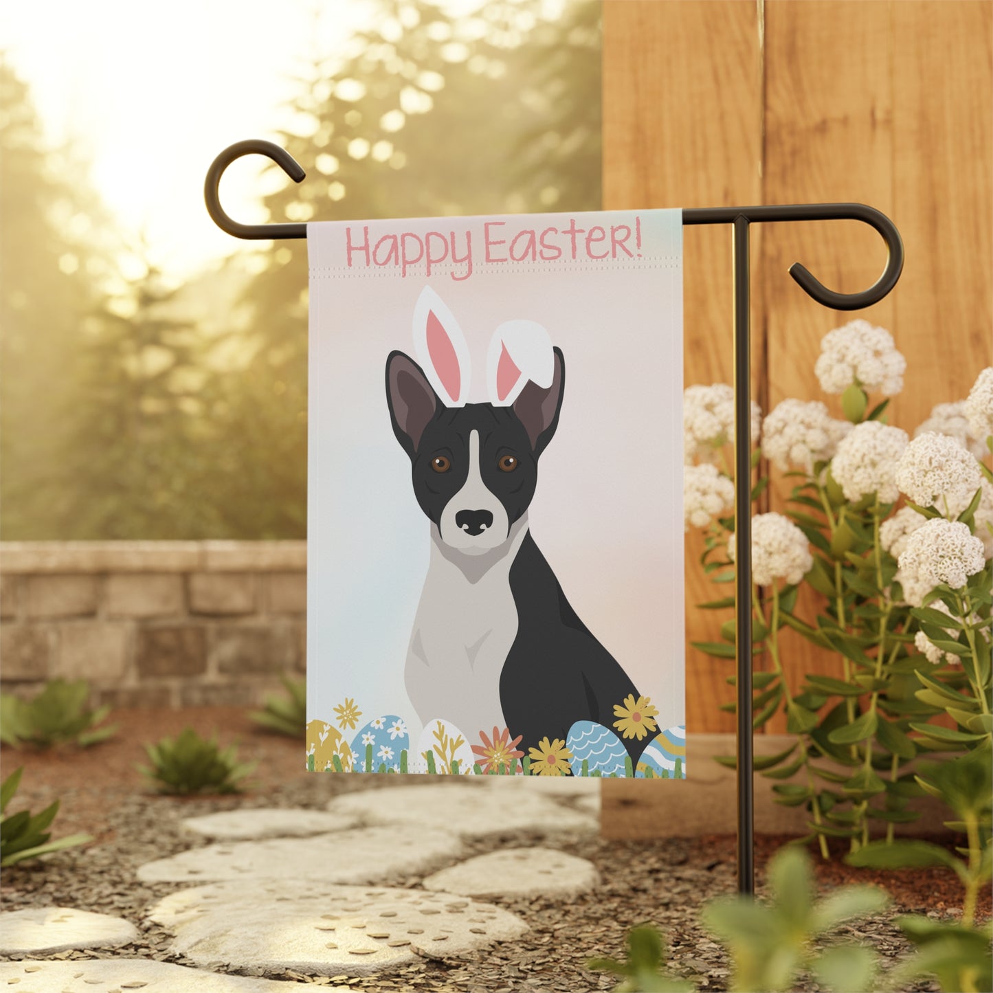 Basenji Dog Happy Easter Garden Flag
