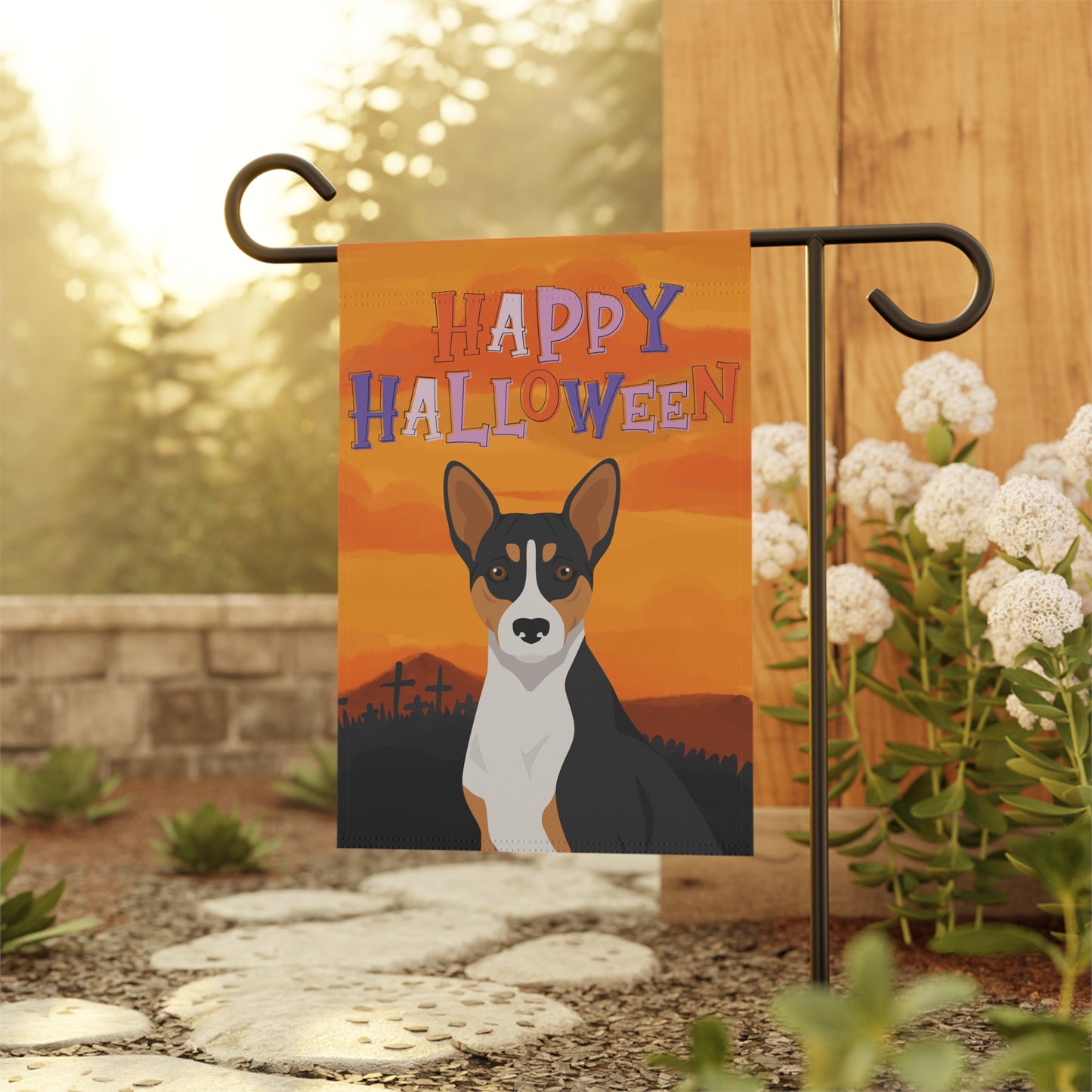 Basenji Dog Halloween Garden Flag