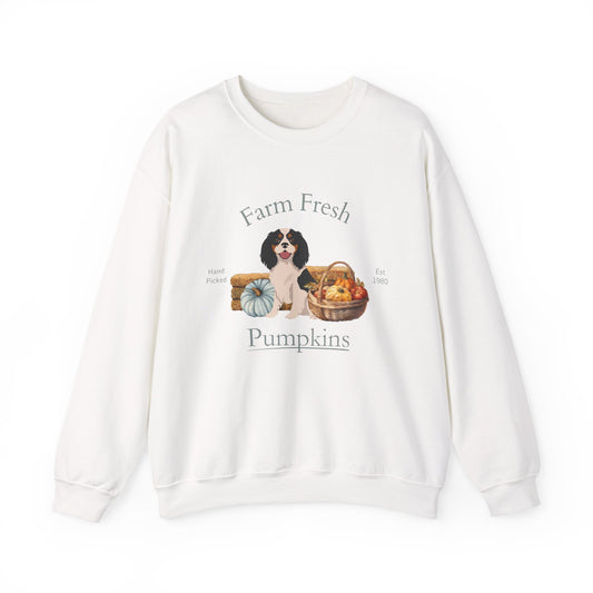 Cavalier King Charles Spaniel Dog Fall Farm Fresh Unisex Heavy Blend Crewneck Sweatshirt