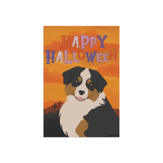 Miniature American Shepherd Dog Halloween Garden Flag