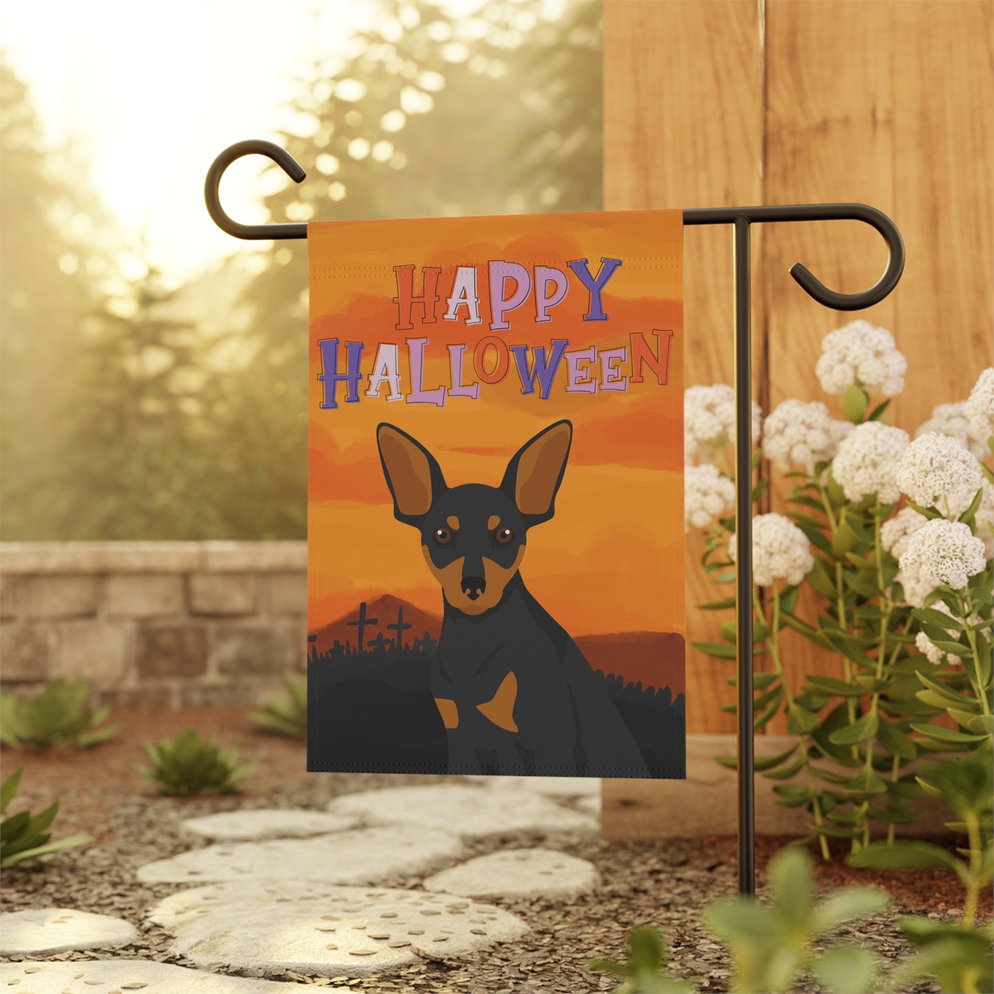 Miniature Pinscher Dog Halloween Garden Flag