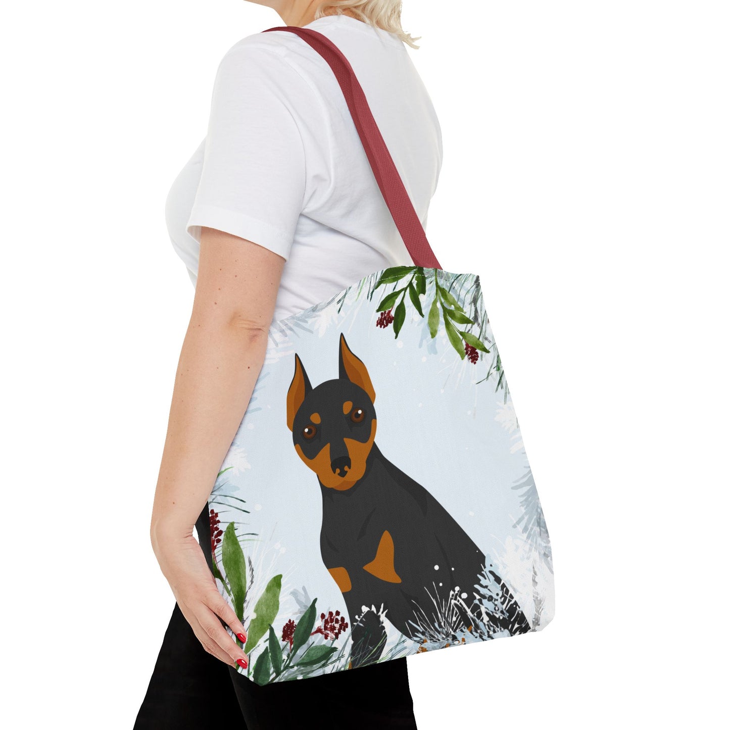 Miniature Pinscher Dog Christmas Holiday Tote Bag 16x16