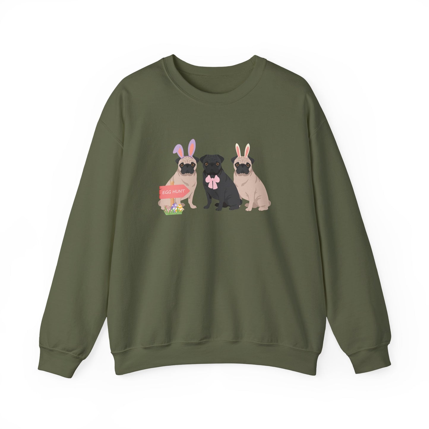 Pug Dog Easter Unisex Heavy Blend Crewneck Sweatshirt, easter, Cute Dog Mom Gift