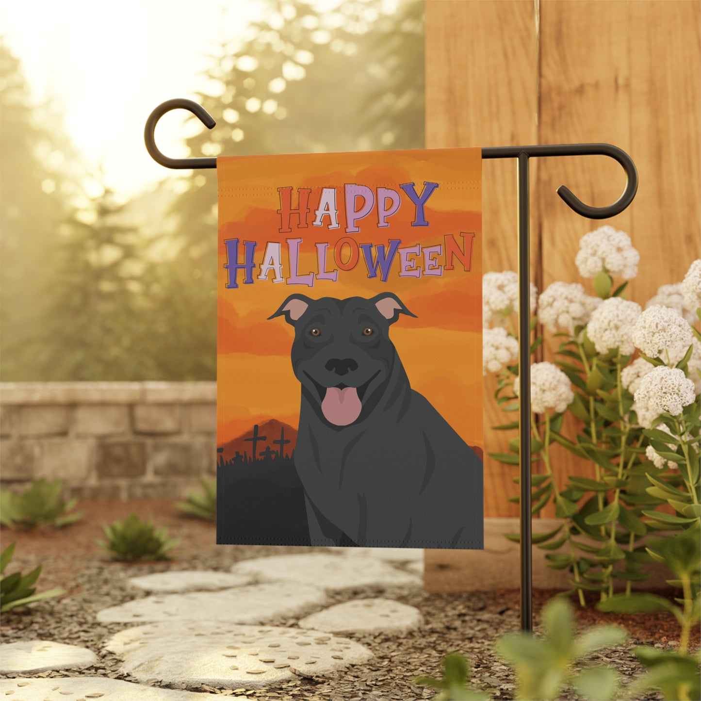 Pit Bull Dog Halloween Garden Flag