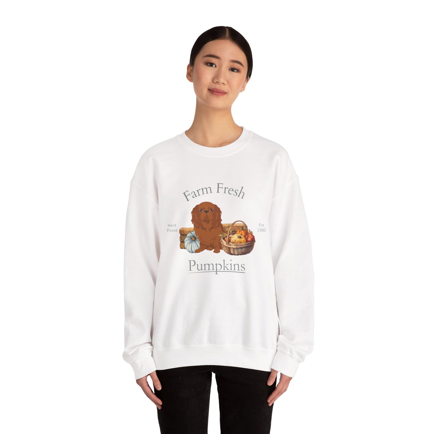English Toy Spaniel Dog Fall Farm Fresh Unisex Heavy Blend Crewneck Sweatshirt
