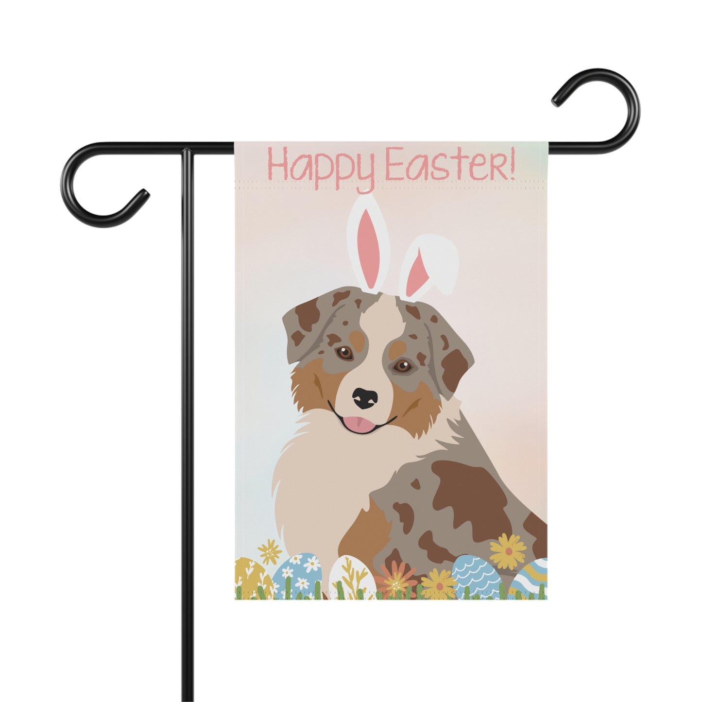 Mini American Shepherd Dog Happy Easter Garden Flag