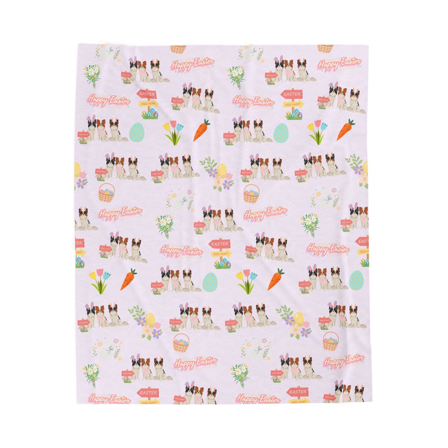 Papillon Dog Easter Velveteen Plush Blanket