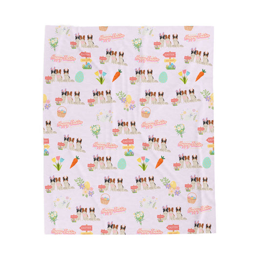 Papillon Dog Easter Velveteen Plush Blanket