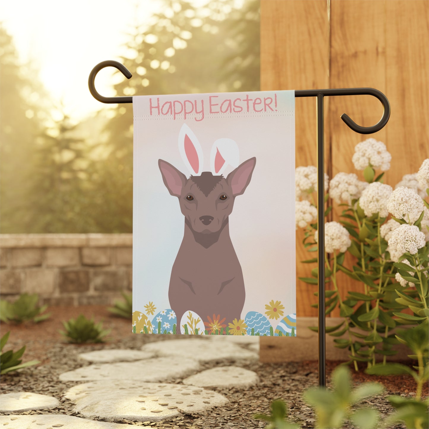 Xolo Dog Happy Easter Garden Flag