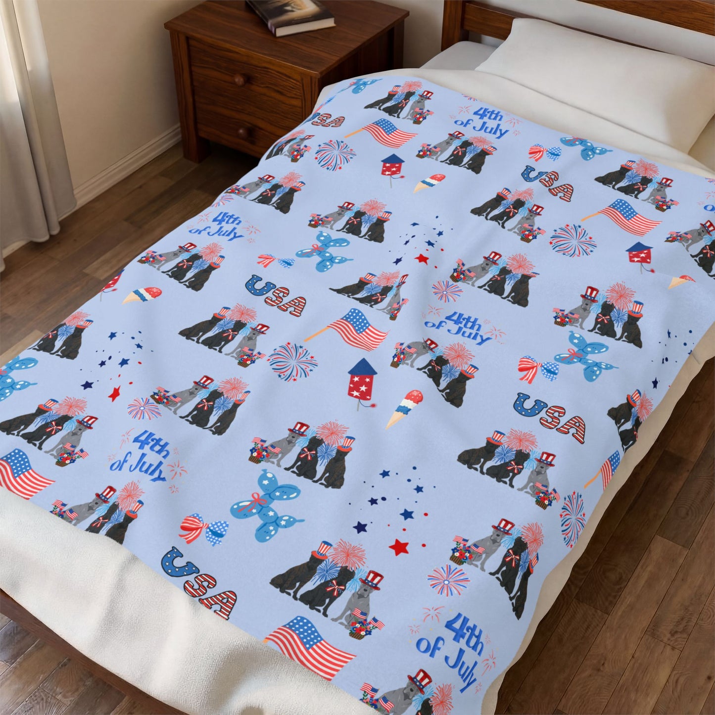 Cane Corso Dog 4th of July Velveteen Plush Blanket. Holiday Blanket. USA