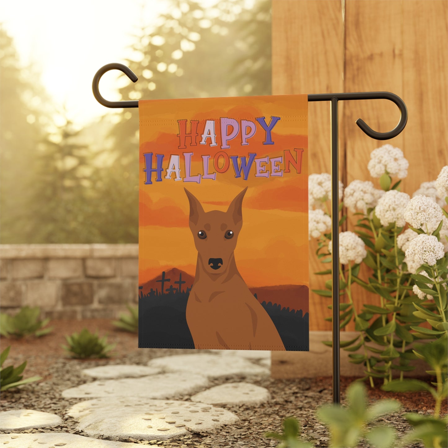German Pinscher Dog Halloween Garden Flag