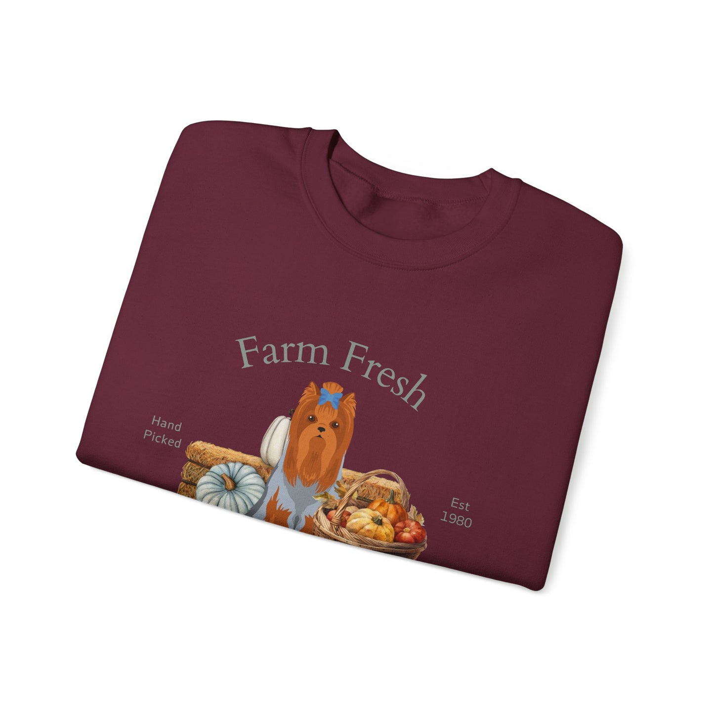 Yorkshire Terrier Dog Fall Farm Fresh Unisex Heavy Blend Crewneck Sweatshirt