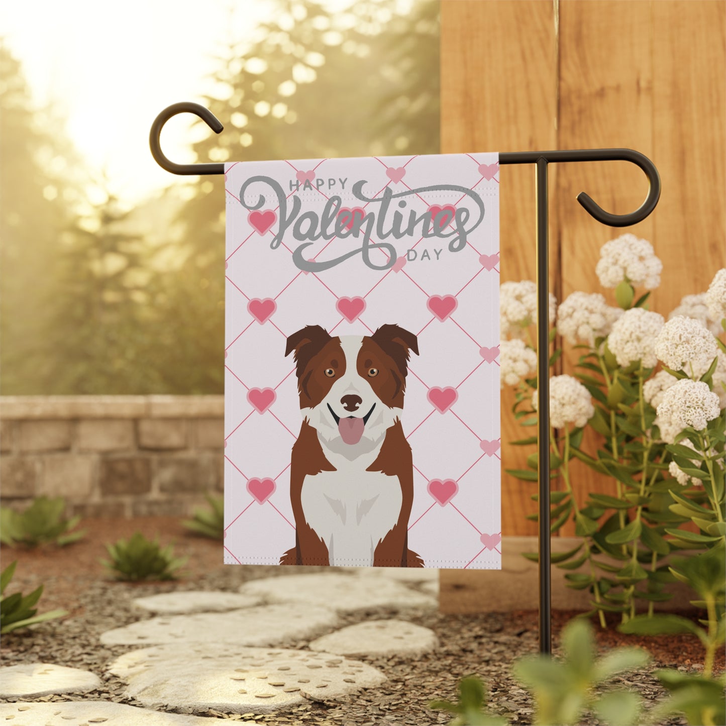Border Collie Dog Valentines Day Garden Flag