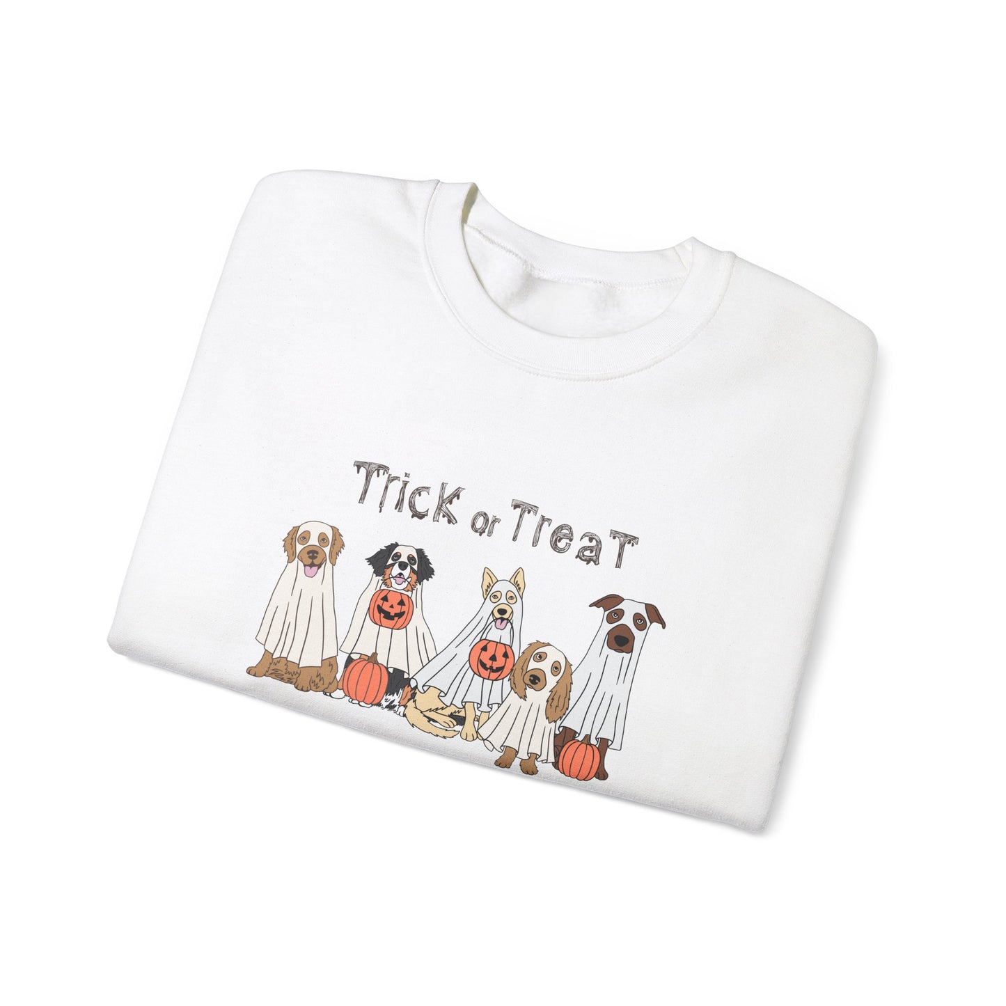Trick or Treat Dog Ghost Fall Halloween Unisex Heavy Blend Crewneck Sweatshirt