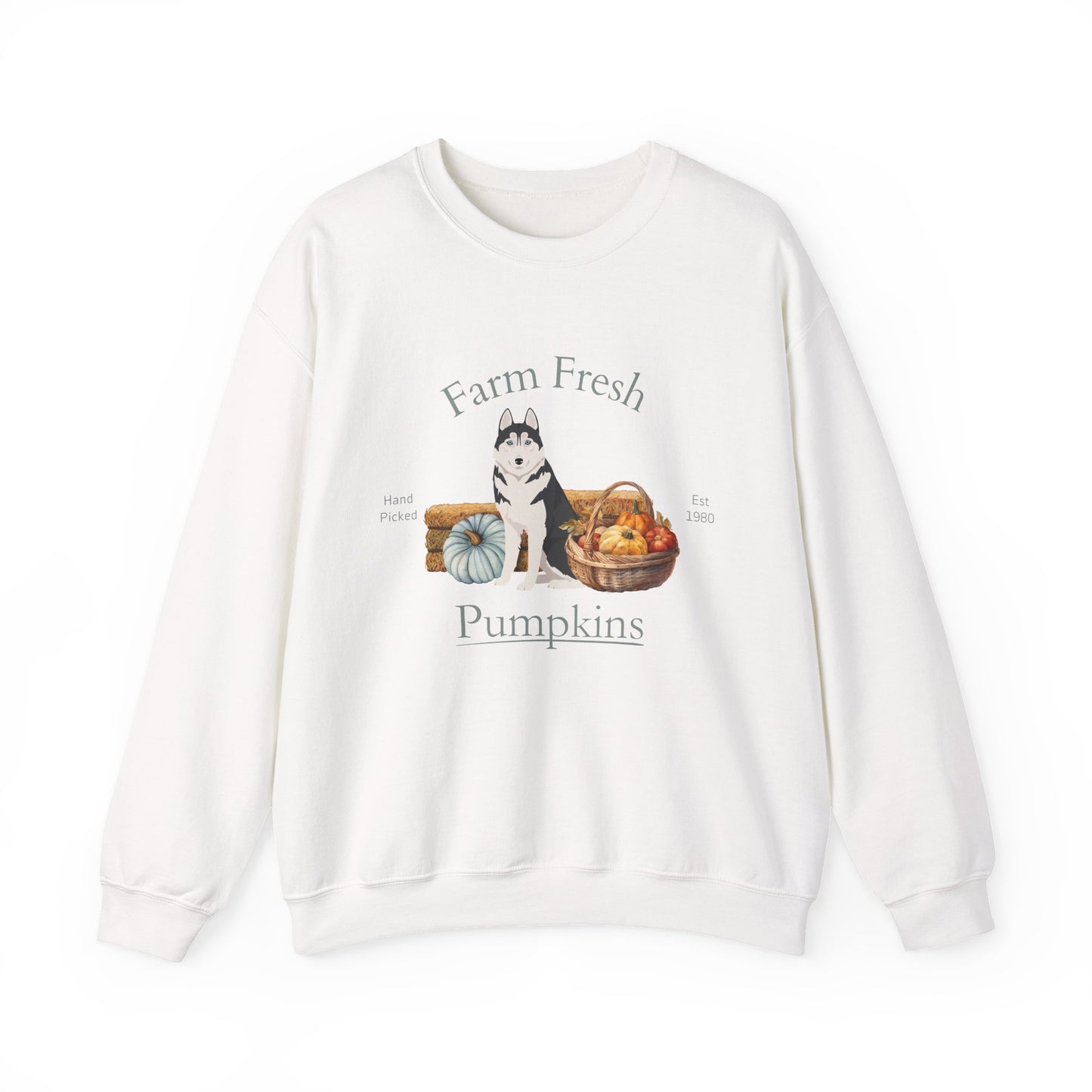 Siberian Husky Dog Fall Farm Fresh Unisex Heavy Blend Crewneck Sweatshirt