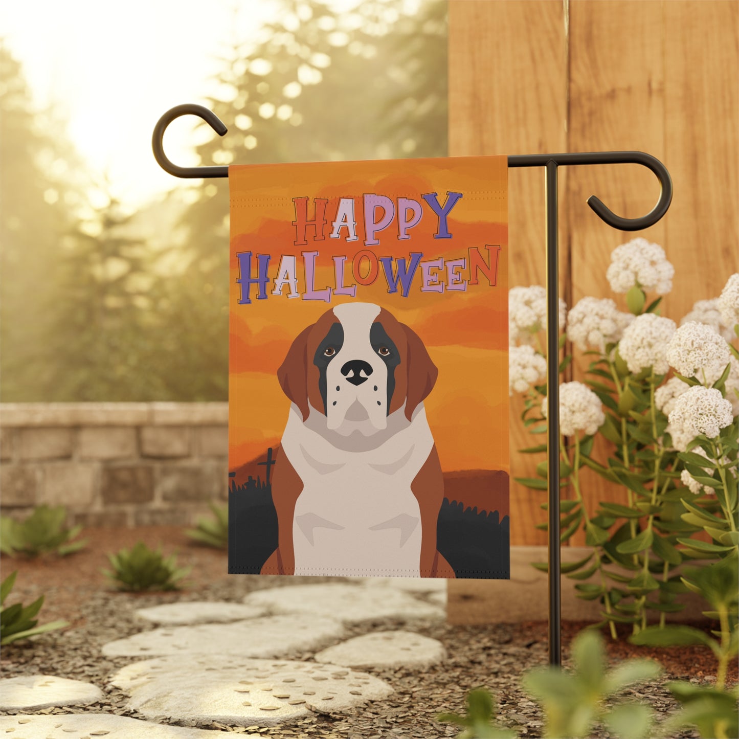 St Bernard Dog Halloween Garden Flag