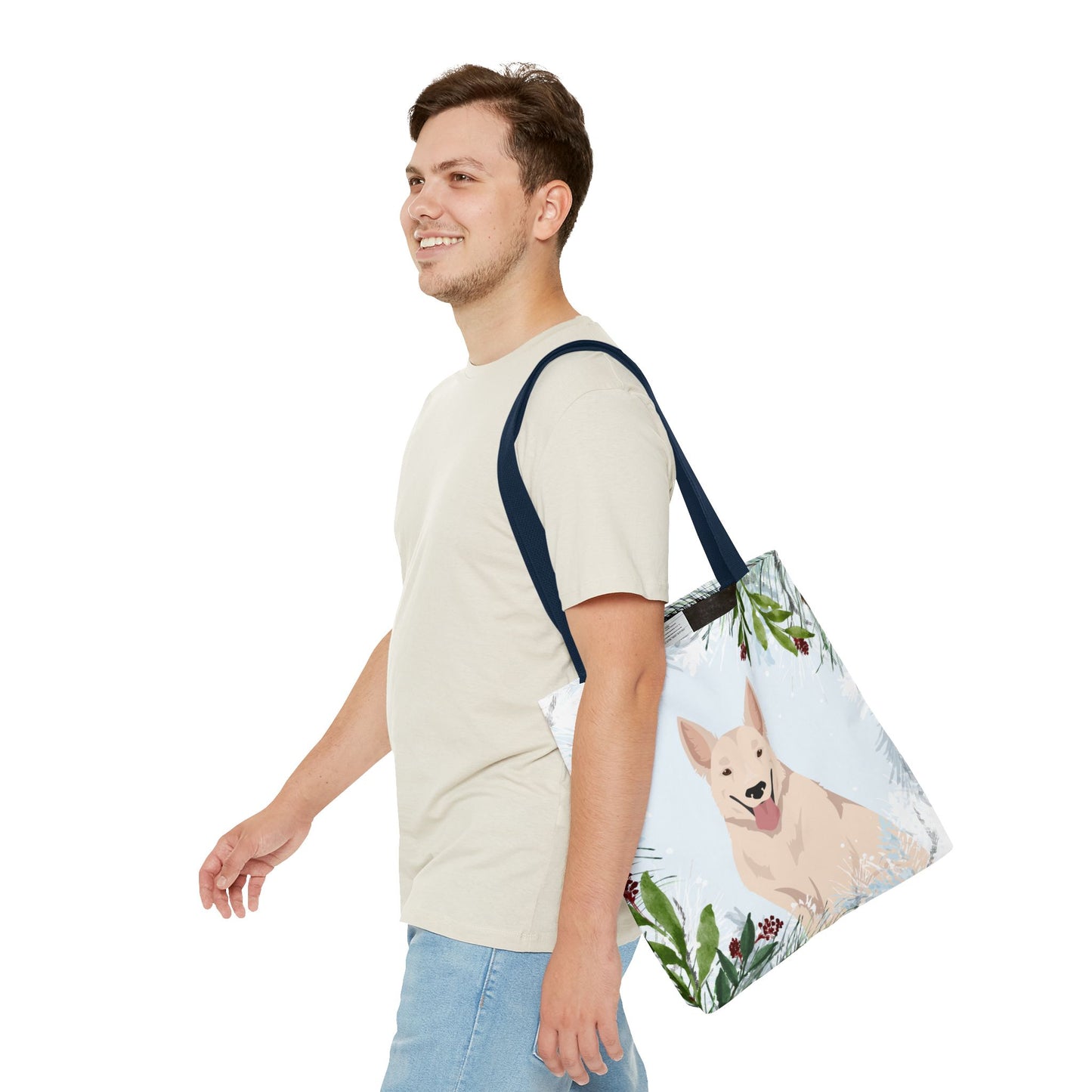 White Swiss Shepherd Dog Christmas Holiday Tote Bag 16x16