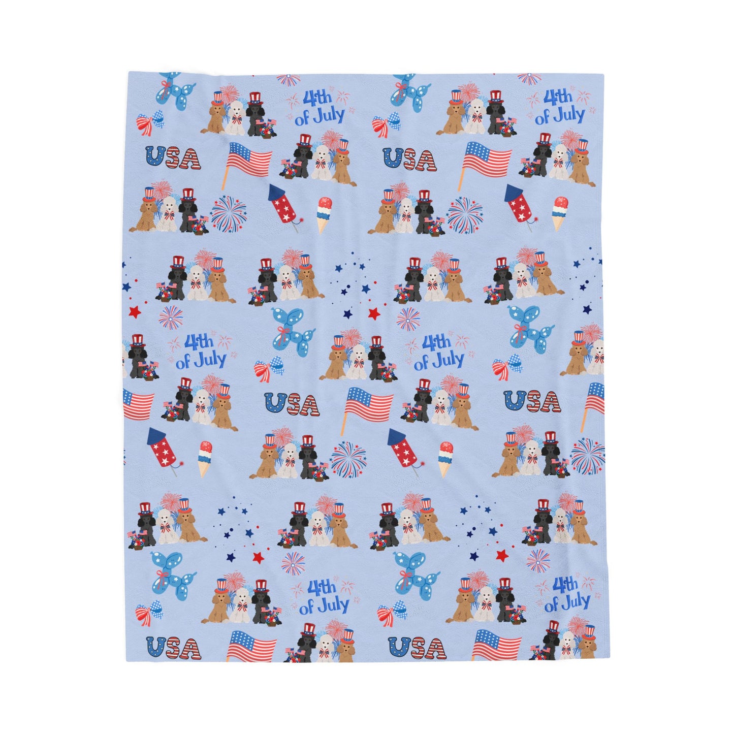 Poodle Dog 4th of July Velveteen Plush Blanket. Holiday Blanket. USA