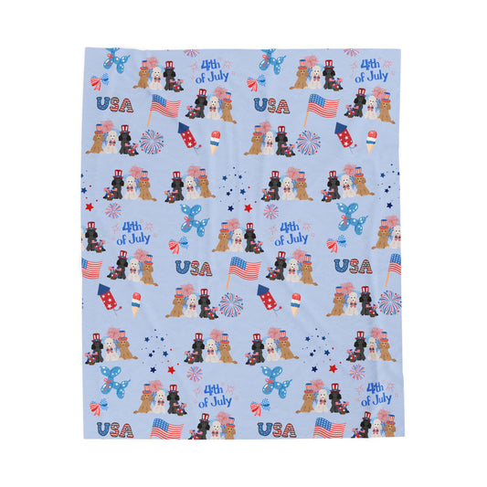 Poodle Dog 4th of July Velveteen Plush Blanket. Holiday Blanket. USA