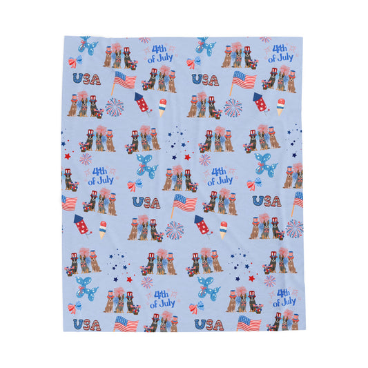 Australian Cattle Dog 4th of July Velveteen Plush Blanket. Holiday Blanket. USA