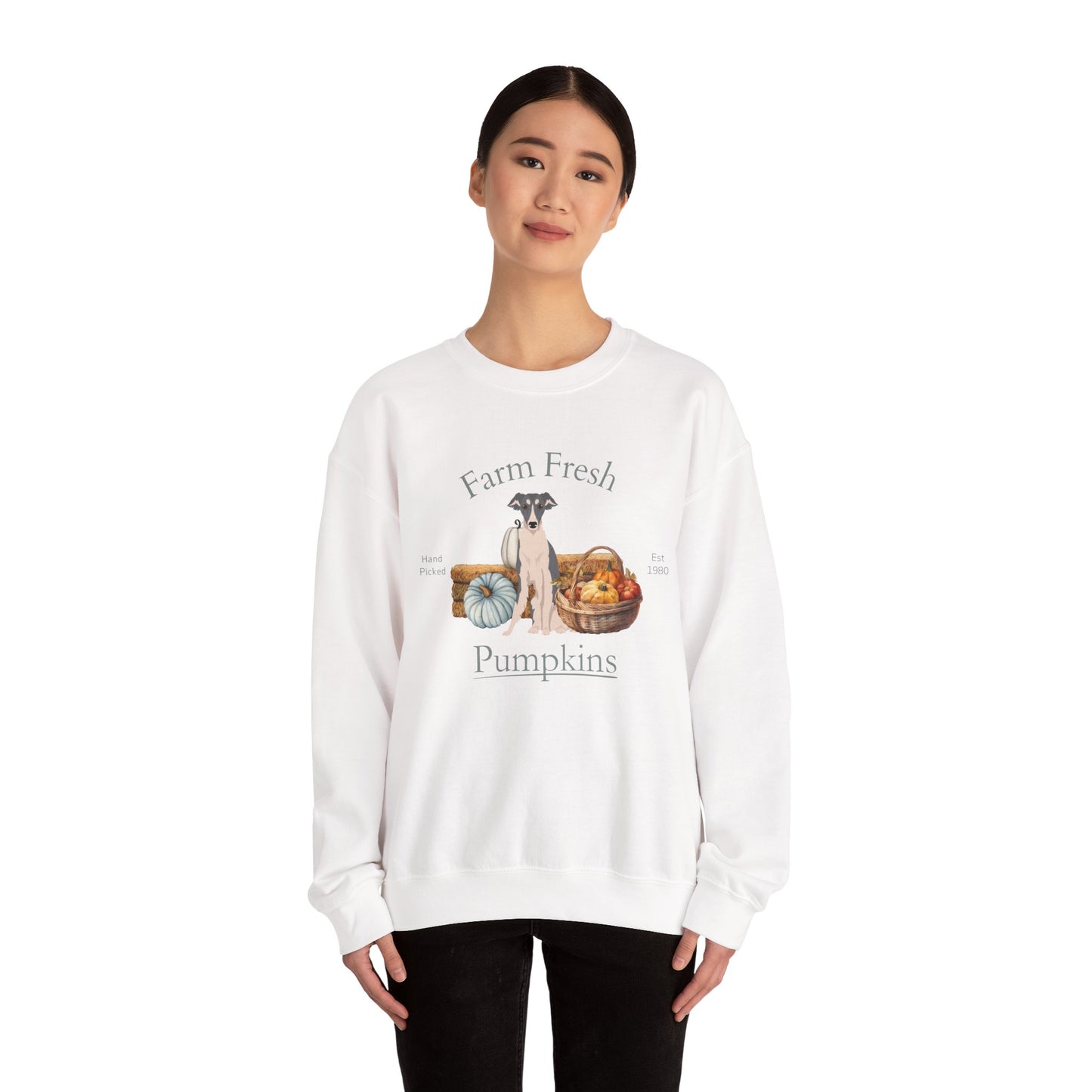 Silken Windhound Dog Fall Farm Fresh Unisex Heavy Blend Crewneck Sweatshirt