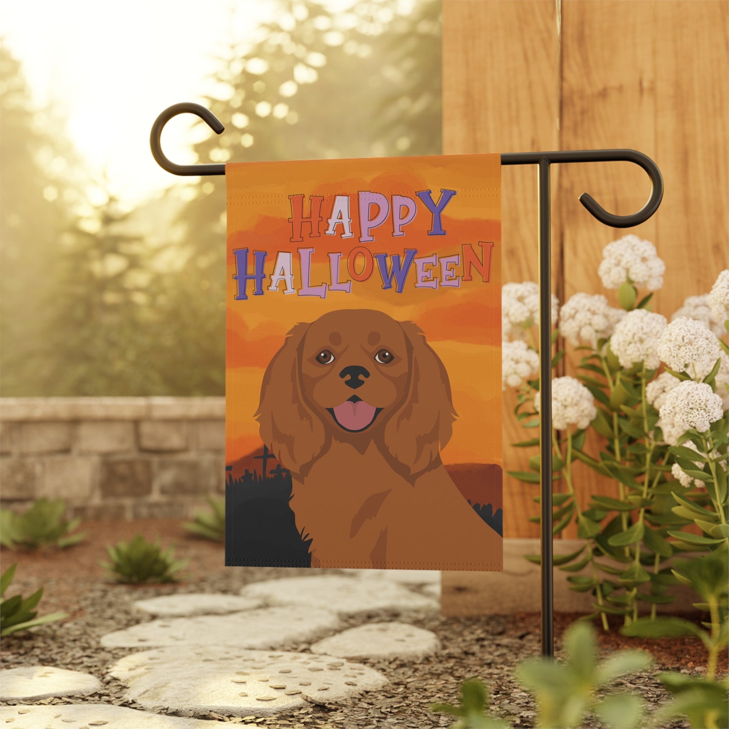 Cavalier King Charles Spaniel Dog Halloween Garden Flag