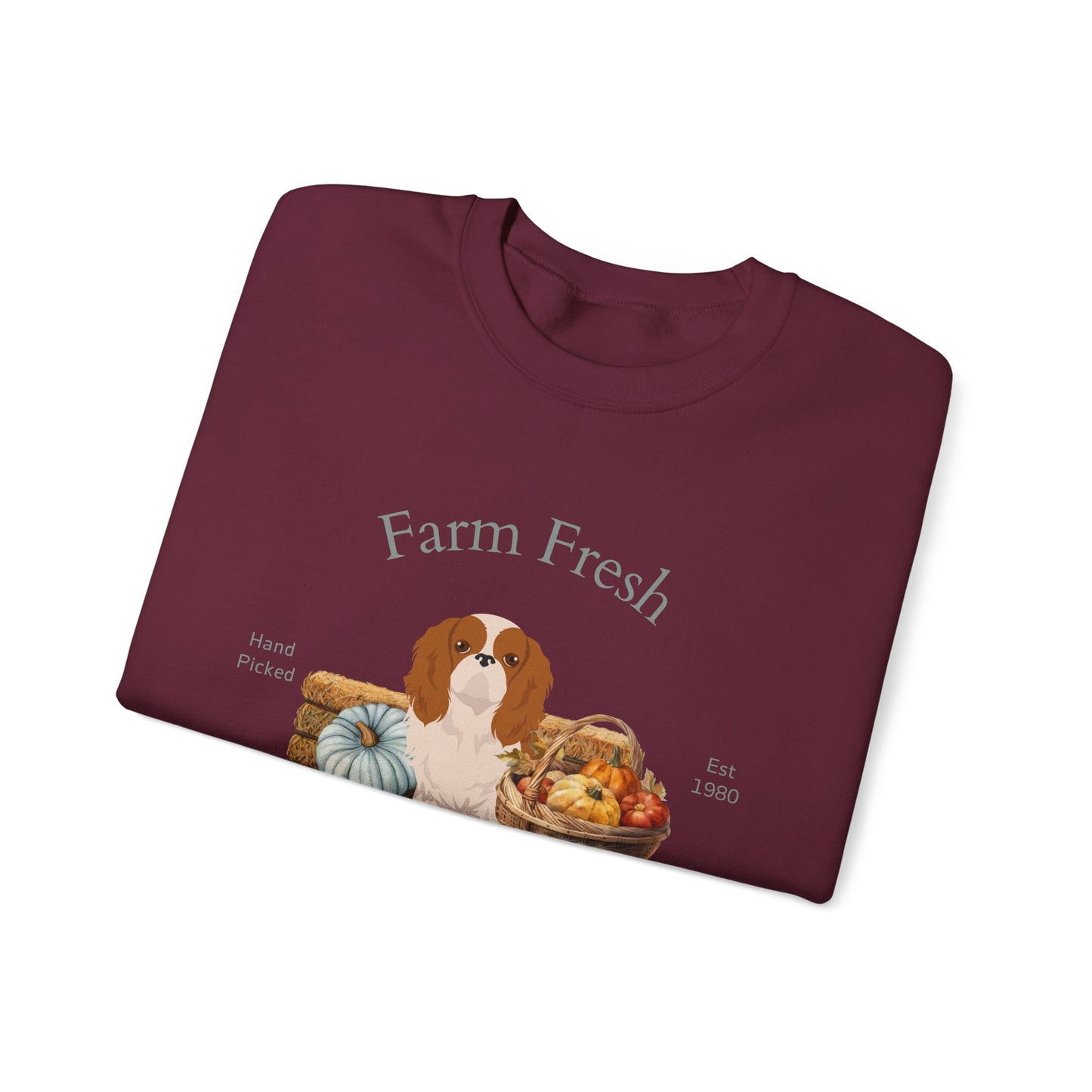 English Toy Spaniel Dog Fall Farm Fresh Unisex Heavy Blend Crewneck Sweatshirt
