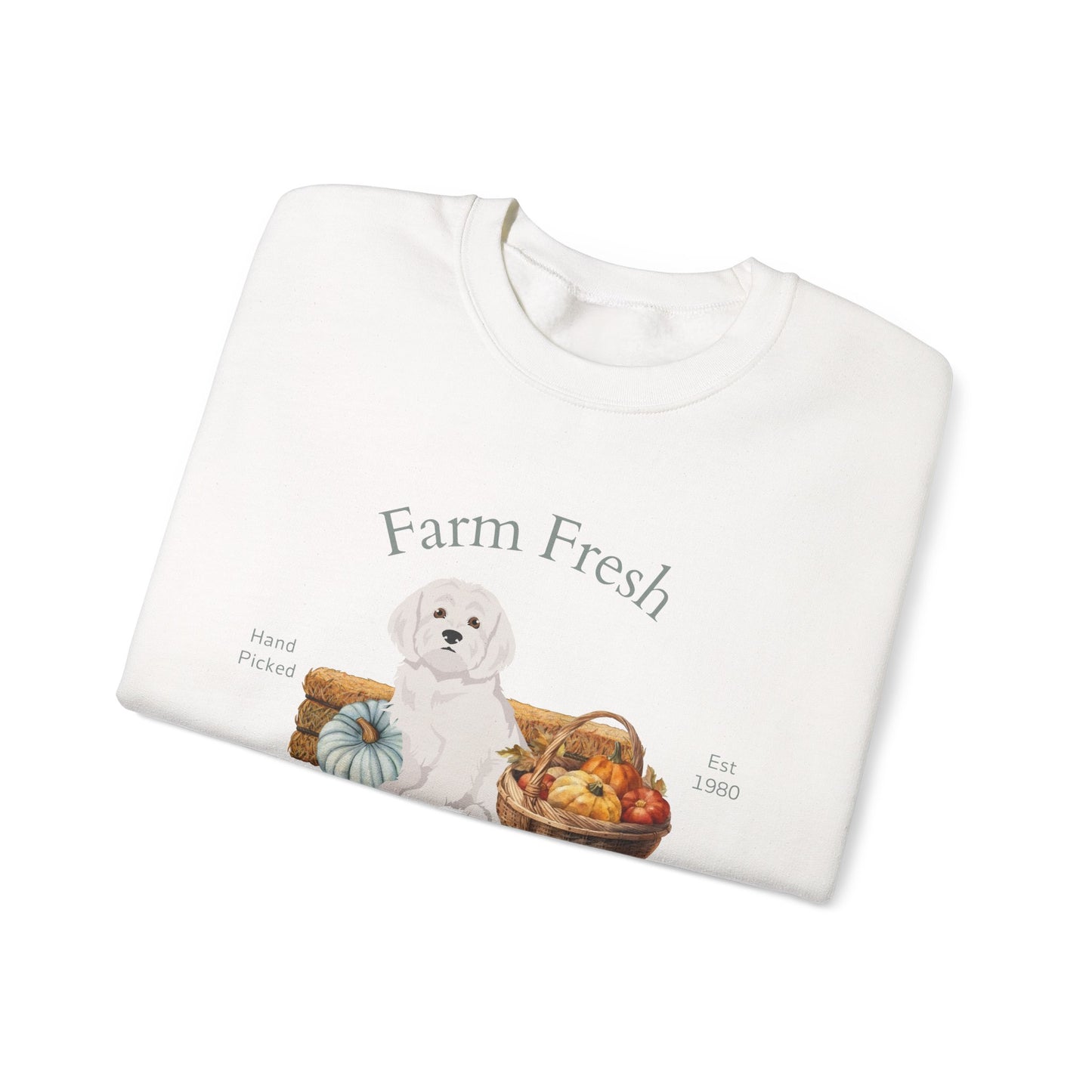 Maltese Dog Fall Farm Fresh Unisex Heavy Blend Crewneck Sweatshirt