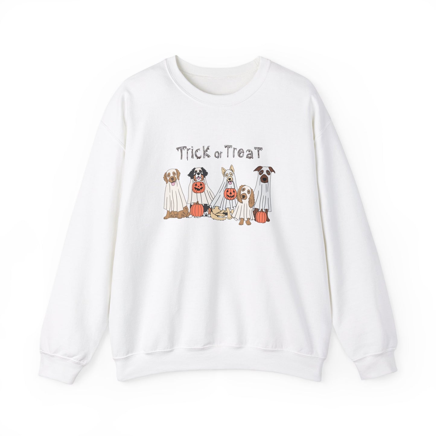 Trick or Treat Dog Ghost Fall Halloween Unisex Heavy Blend Crewneck Sweatshirt